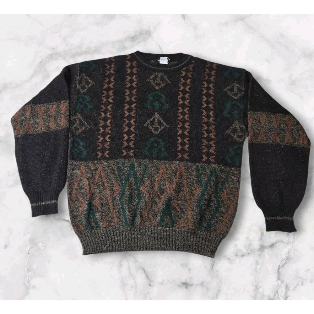 Metropolis 80's Inspired Mens Sweater XL Wool Blend Brown Made In Italy